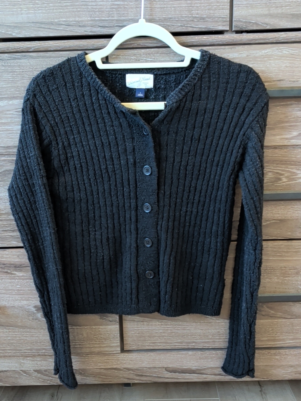 Universal Thread Black Ribbed Button-Up Cardigan Sweater